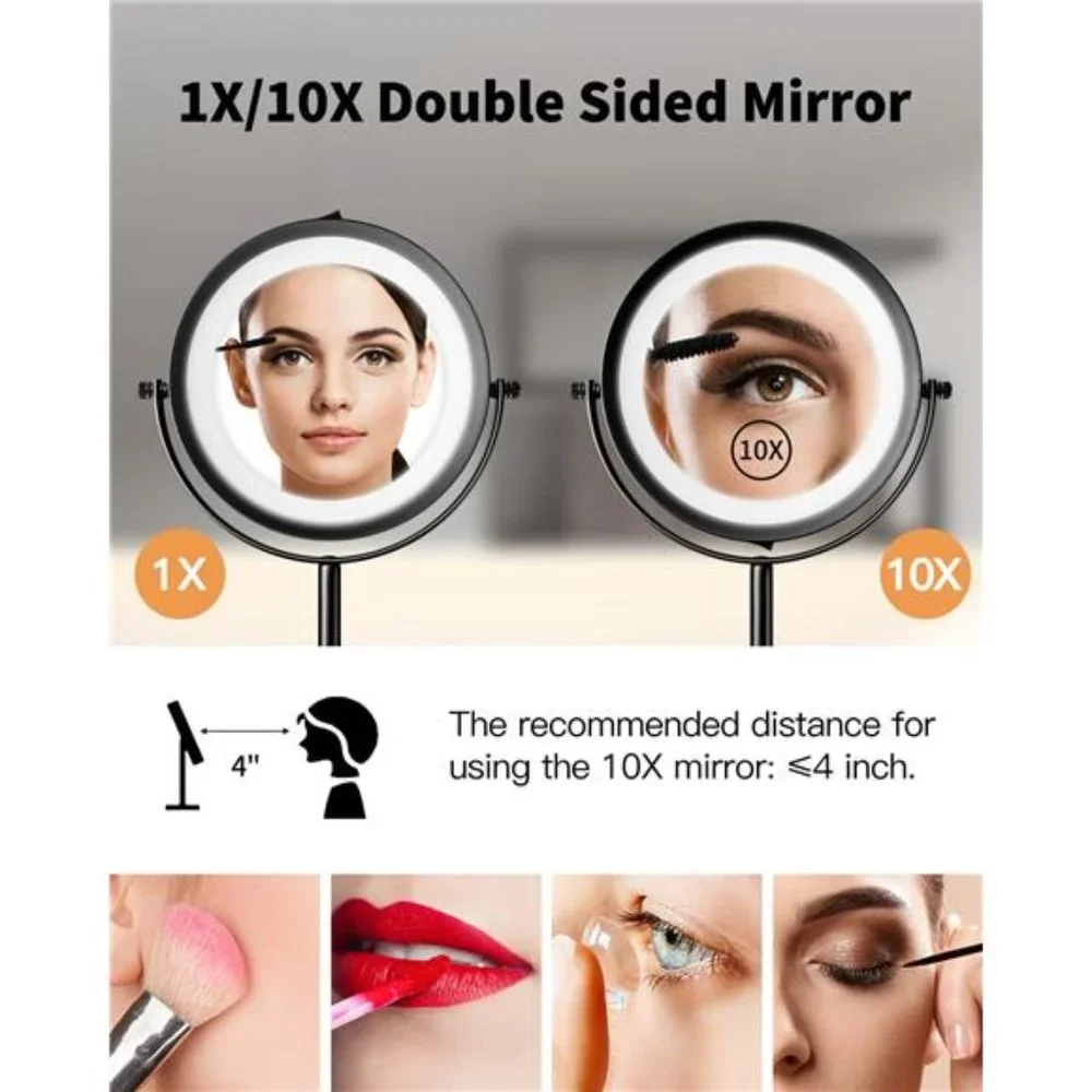 Lighted Makeup Mirror,1x/10xMagnifying Double Sided LED Vanity Mirror with Light